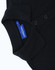 A black ladies' classic cotton/poly pique short-sleeve polo featuring a collar and buttons, with a label visible.