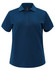 A blue ladies ultrafine cotton pique polo featuring a classic collar and five button placket, with a logo.