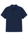 A navy blue men's polo shirt with a collar and short sleeves, featuring a logo on the chest area.