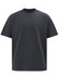 A black unisex heavy cotton oversized tee featuring a simple design and a round neckline. It has a logo on it.