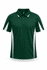 A green polo shirt featuring white side stripes and a logo, designed for kids.