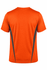 An orange men's T-shirt featuring contrasting dark grey side panels and a logo.