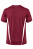 A maroon men's t-shirt featuring white side stripes and a logo on the back. Short sleeves and a sporty design.