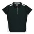 A dark green polo shirt featuring white side panels and a collar, with a logo on the top.