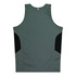 A green singlet with black side panels and a logo. Suitable for kids, made from lightweight material.