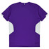 A purple t-shirt with white side panels and a logo on the back. Ideal for casual wear.