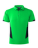A green men's polo shirt with black side panels and a collar. It features a logo on the chest area.