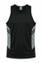 A black singlet featuring grey accents on the sides and a logo on the collar.