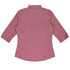 A button-up shirt featuring a 3/4 sleeve design in a pinkish-red fabric, with a fitted silhouette and back pleating.