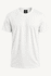 A white T-shirt with short sleeves and a branded neck label, suitable for kids.