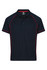 A navy polo shirt featuring red piping and a collar, designed for men. It includes a logo on the chest.