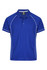 A blue polo shirt with contrasting white piping and a logo on the chest. Short sleeves and a classic collar design.