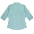 A green and white checked button-up shirt with 3/4 sleeves and a collar. Features a logo on the fabric.