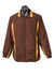 A brown zip-up tracktop with yellow stripes on the shoulders and sides, featuring a logo on the chest.