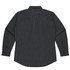 A long sleeve button-up shirt in dark green with a subtle striped pattern and a logo.