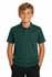 A green polo shirt for kids, featuring a classic collar and a subtle logo, worn by a smiling boy.