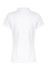 A white polo shirt with a collar and short sleeves. The back view is displayed, featuring a logo.