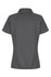 A charcoal grey women's polo shirt with a collar and short sleeves, featuring a logo on the back.
