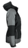 A black and grey jacket with a hood, featuring a logo on the side.