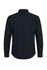 A long-sleeve button-up shirt in black, featuring a classic collar and a logo on the back.