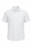 A short sleeve, button-up men's shirt in white with a single chest pocket. The shirt features a logo.