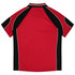 A red and black polo shirt featuring short sleeves and a contrasting design, with a logo on the front.