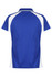 A blue polo shirt featuring white accents, with a classic collar and short sleeves. It includes a logo.