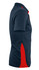 A navy polo shirt featuring red accents on the sides and a logo.