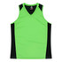 A green and black sleeveless singlet with a v-neck design. It features a logo on the upper back.