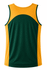 A men's singlet featuring a yellow front and dark green back, designed for athletic wear. Includes a logo.