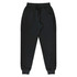 Black tapered fleece kids pants with an elastic waistband and drawstring, featuring side pockets.