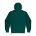 A green hoodie featuring a kangaroo pocket and a hood, designed for kids, with a small logo present.