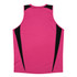 A pink singlet with black accents, featuring a logo on the back.