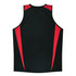 A black singlet with red accents on the shoulders and sides, featuring a logo on the fabric.