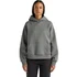 A grey active hooded sweatshirt with a front pocket and a relaxed fit, displayed on a model.