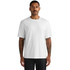 A white t-shirt featuring a relaxed fit, displayed on a model with tattoos. The shirt has a simple design and a logo.