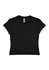 A black women's baby tee with short sleeves and a round neckline, featuring a label inside.