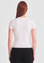 A white women's baby tee featuring short sleeves and a fitted design, shown from the back.
