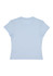 A light blue women's baby tee with short sleeves, featuring a branded logo on the back.
