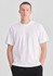A white men's box tee with a relaxed fit, featuring short sleeves and a simple design.