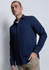 A navy long sleeve shirt with a button-up design, featuring a subtle logo on the chest.