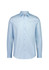 A light blue men's slim fit long sleeve shirt featuring a button-up design and a collar. It has a logo on it.