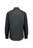 A dark grey long sleeve shirt with a classic fit, featuring a collar and buttoned cuffs. It has a logo on it.