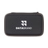A black zippered case with a logo, designed for storing electronic accessories.