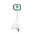 A green and white 3-in-1 charging cable with three interchangeable connectors and a logo on the side.