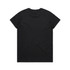 A black T-shirt featuring a plain back and a logo on the label. Suitable for casual wear.