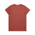 A rust-coloured t-shirt with a round neckline and short sleeves, featuring a logo on the label.