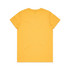 A plain yellow T-shirt with short sleeves and a simple back design. It features a logo.