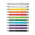 A collection of stylus pens in silver, white, orange, yellow, green, blue, purple, and black, each with a touch tip.