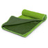 A green Yeti premium cooling towel rolled partially open, featuring a textured mesh design.